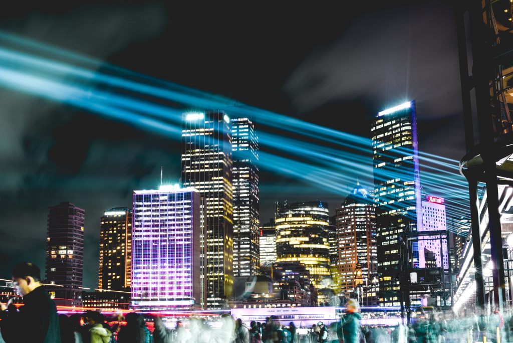 sydney australia smart city skyline night lights